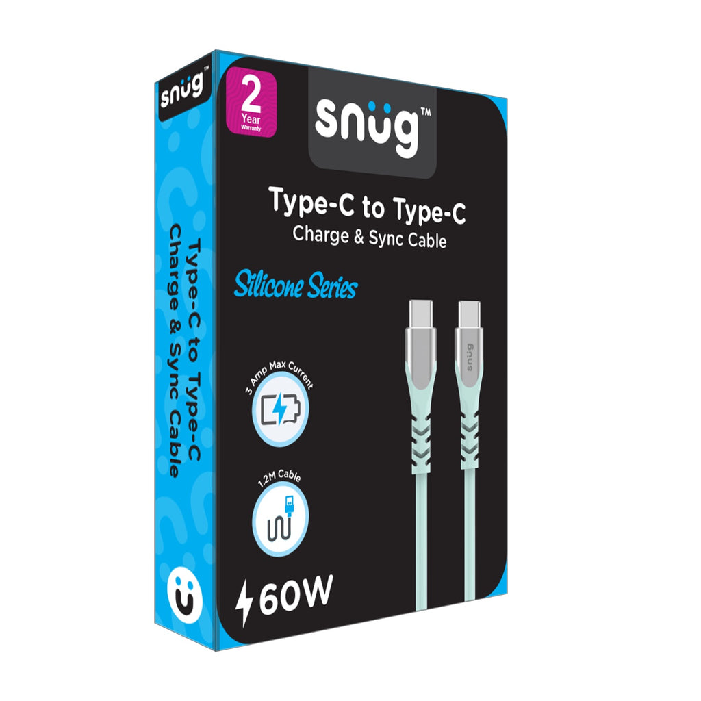 Snug Type-C To Type-C Silicone Cable - 1.2 Metre - Blue 4