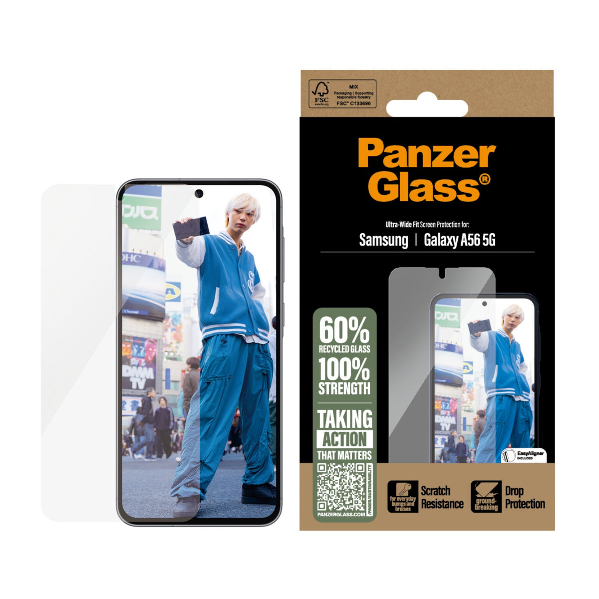 PanzerGlass Screen Protector Ultra Wide Fit With EasyAligner - Samsung Galaxy A56 - Clear