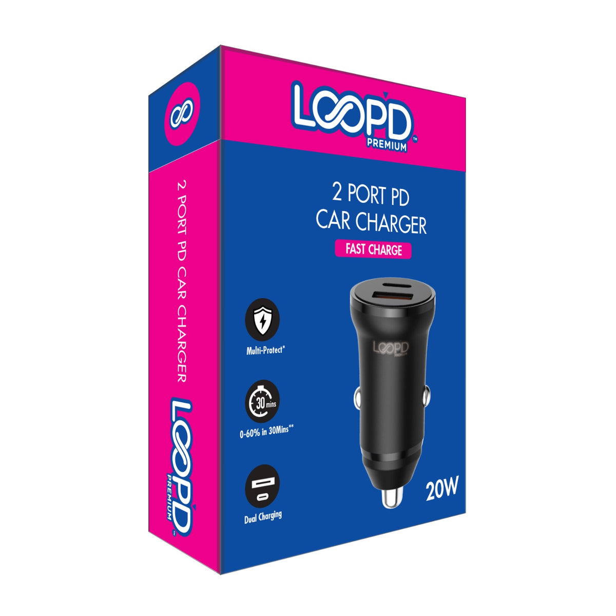 LOOP'D Dual Port PD Car Charger - 20W - Black 6