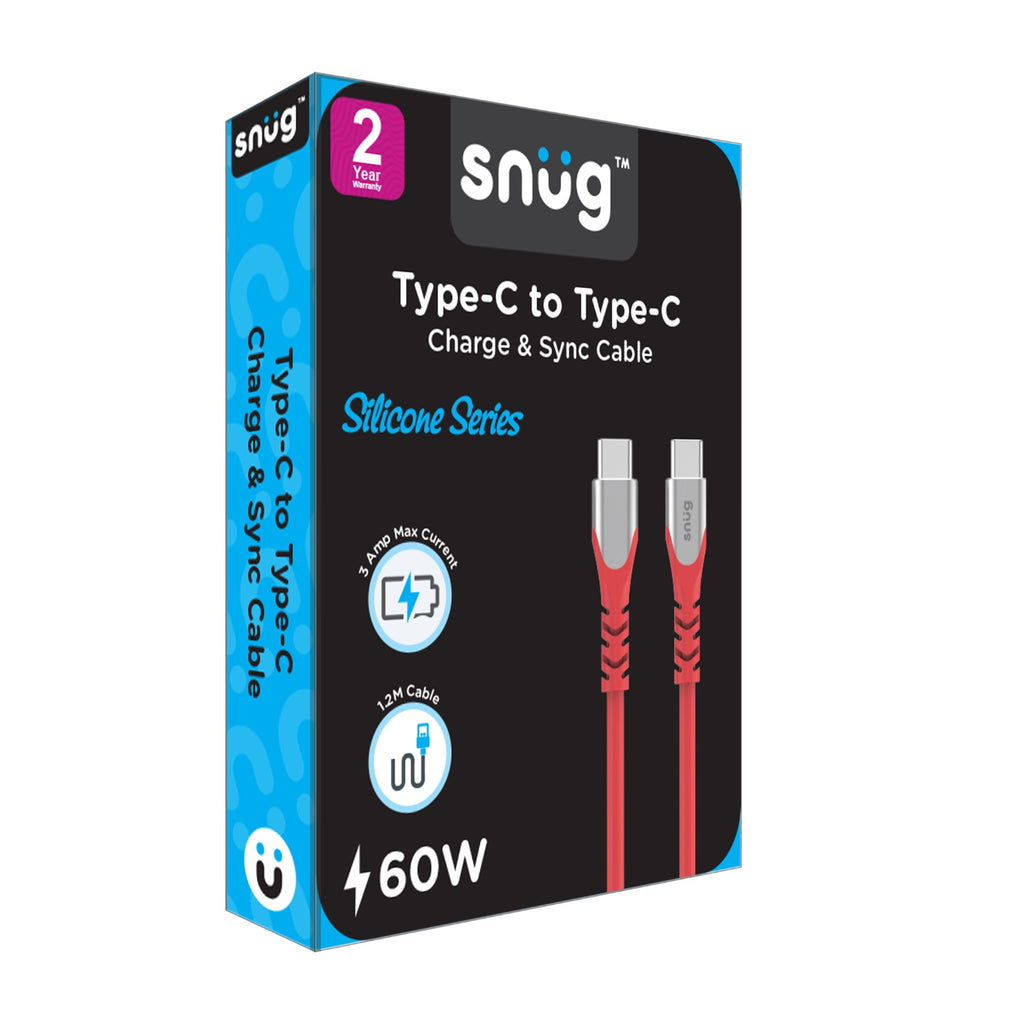 Snug Type-C To Type-C Silicone Cable - 1.2 Metre - Red 4