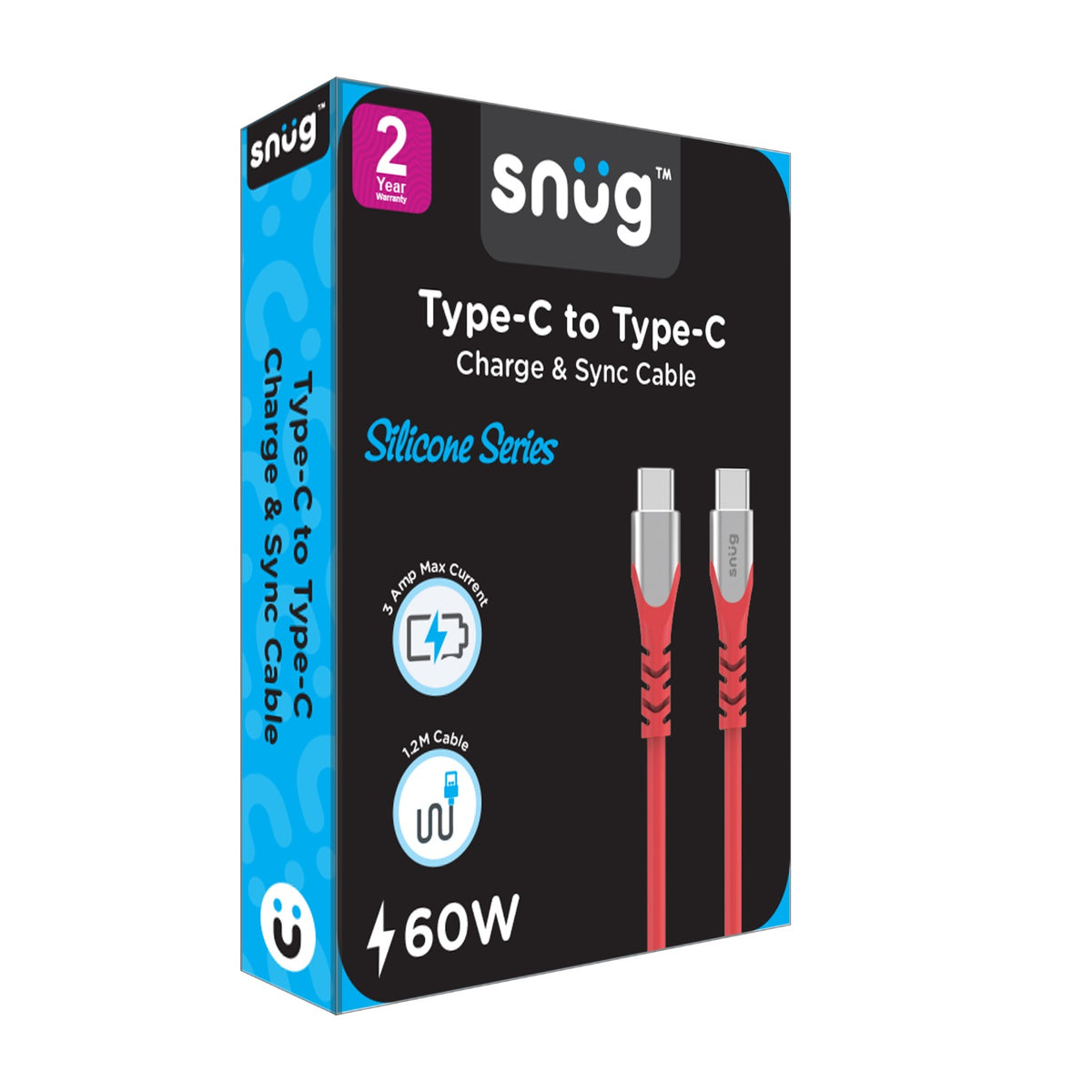 Snug Type-C To Type-C Silicone Cable - 1.2 Metre - Red 4