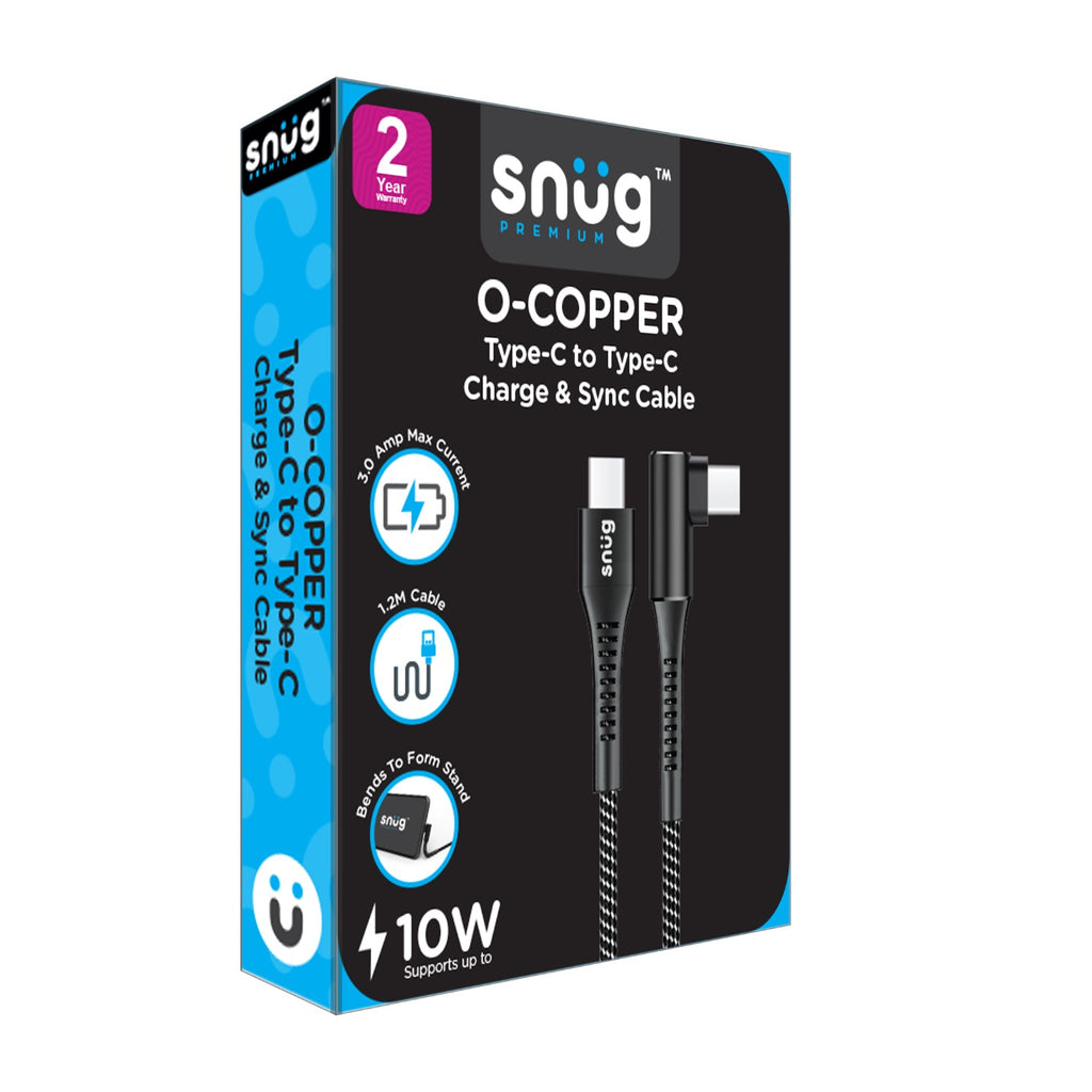 Snug O-Copper Type-C To Type-C Cable 60W - 1.2 Metre - Black/Silver 2