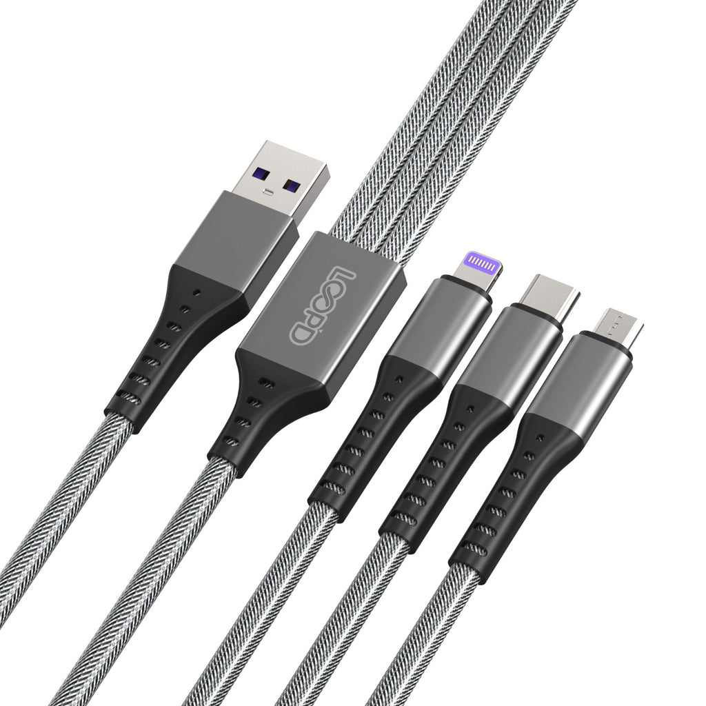 LOOP'D Lite 3 in 1 Multi Cable - 1.2 Metre - Grey 3