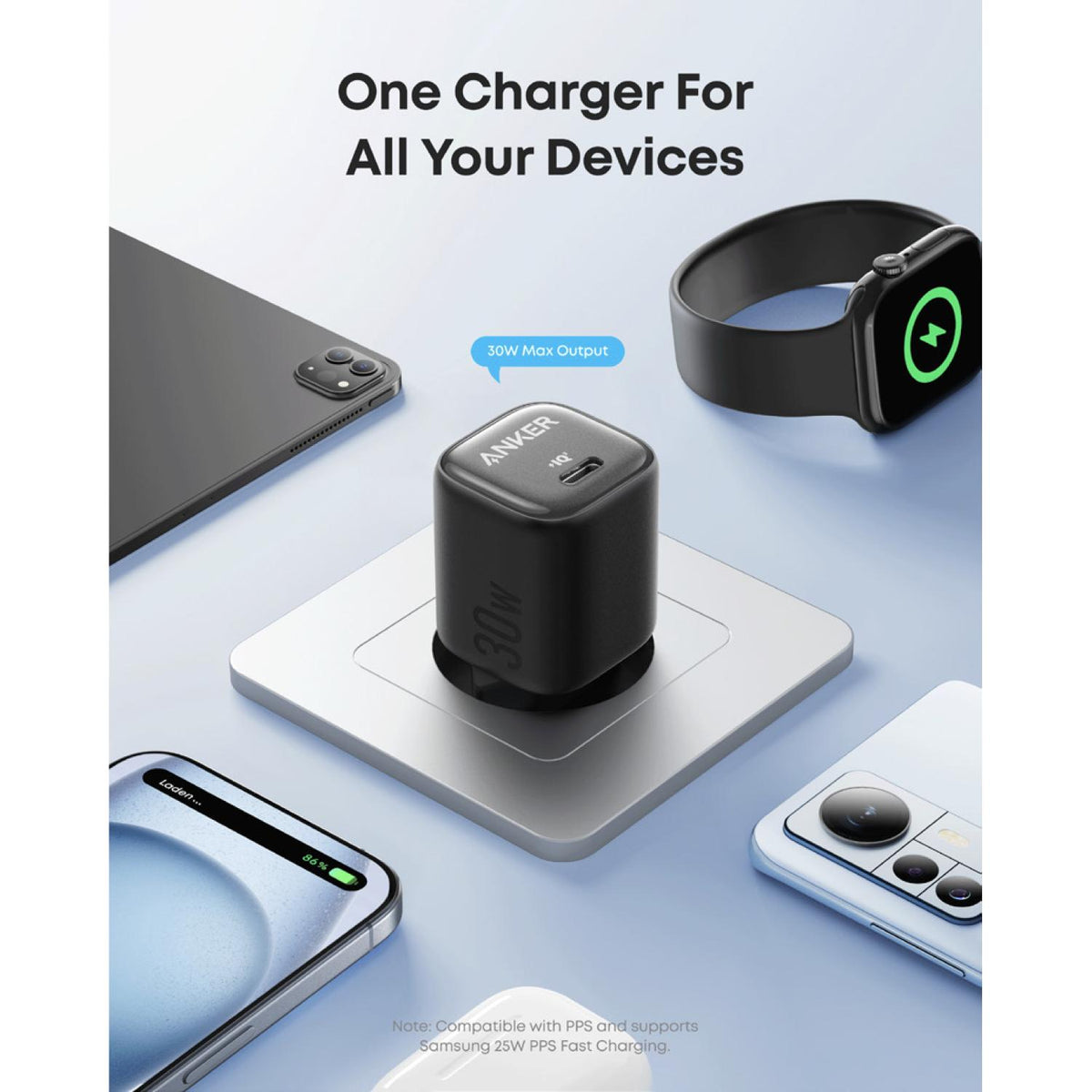 Anker Zolo 30W Compact USB C Charger With Cable - Black 3