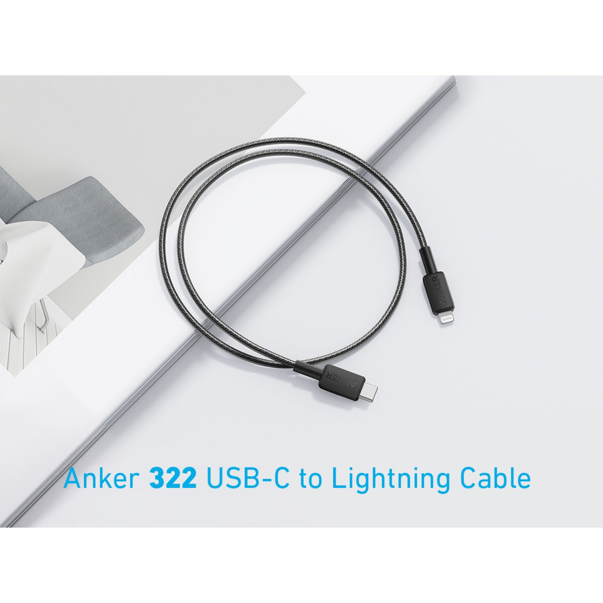 Anker 322 PowerLine USB C to MFI 0.9M 60W Cable - Black 3