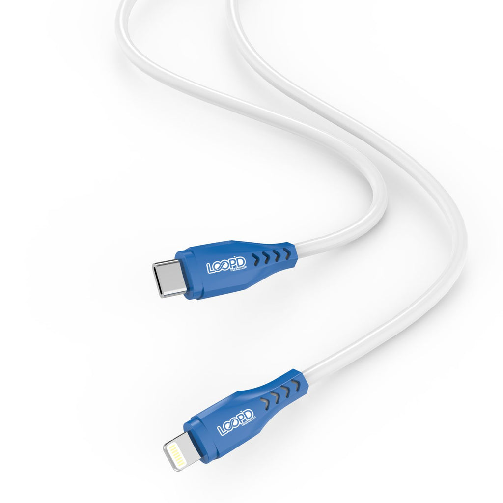LOOP'D MFI Lightning To Type-C Cable 30W - 1.2 Metre - White/Blue 2