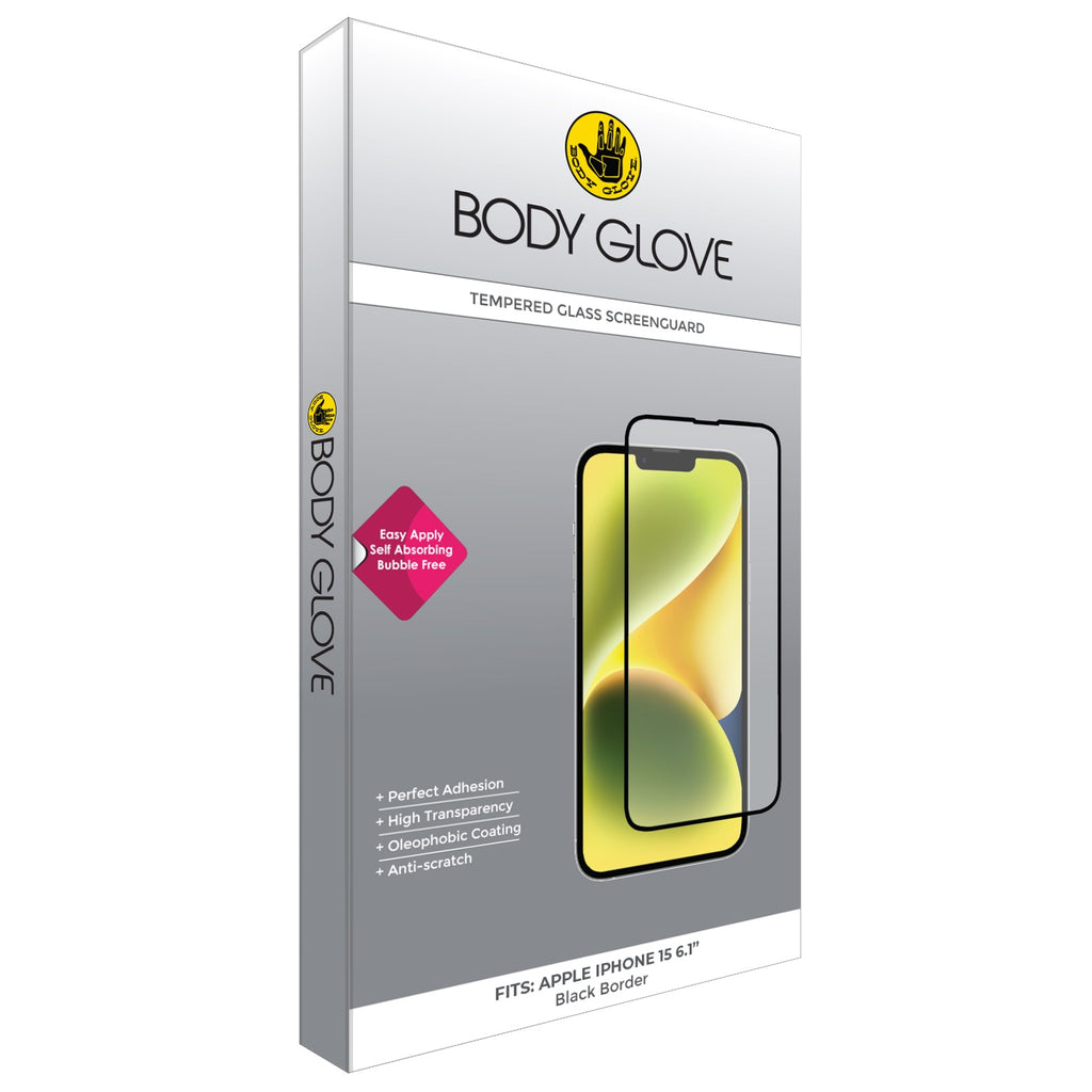 Body Glove Tempered Glass Screen Protector - Apple iPhone 16 / iPhone 15 - Black Border 10