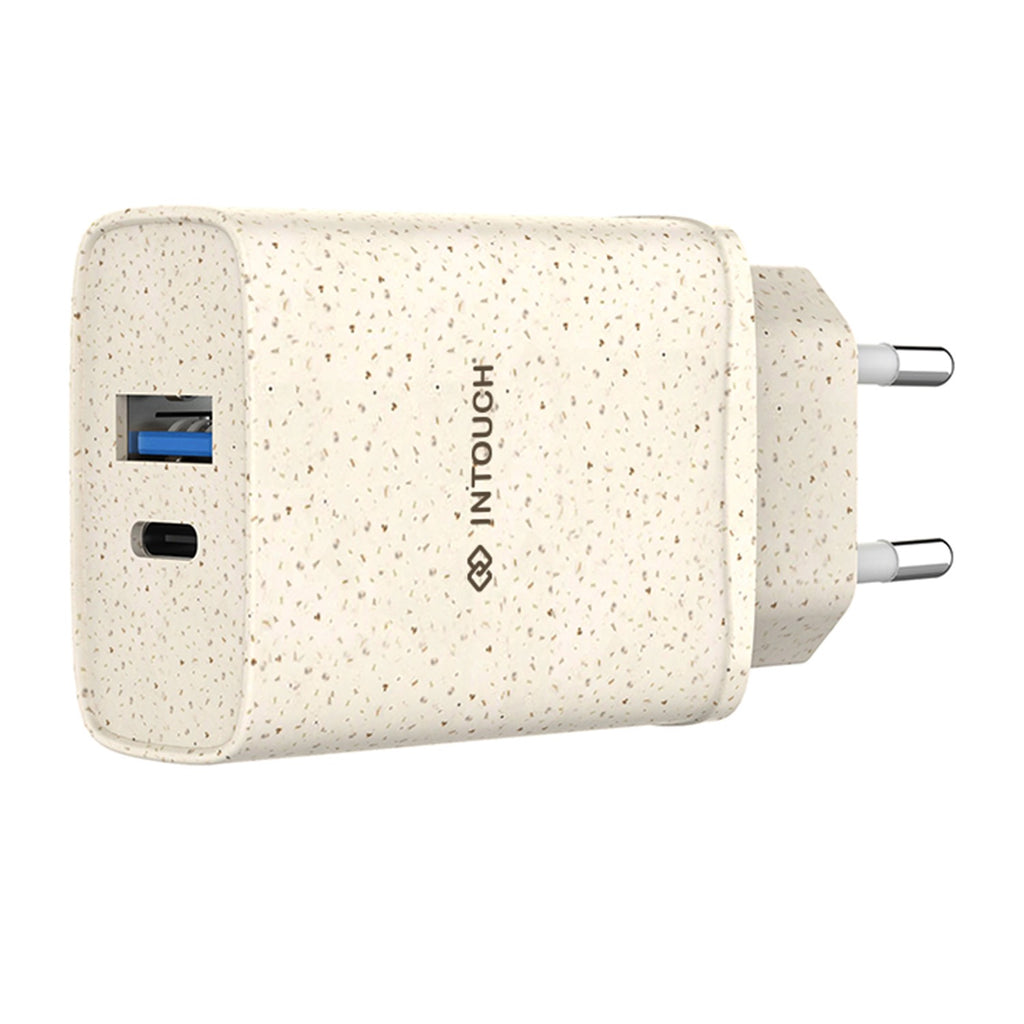 Intouch 2 Port PD/USB Eco Wall Charger 20W - Wheat Straw 4