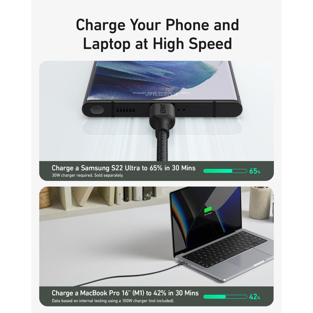 Anker 544 Bio-Based USB C-USB C Cable Fast Charging 140W 0.9M - Black 5