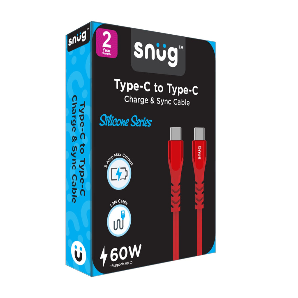 Snug Type-C To Type-C Silicone Cable - 1.2 Metre - Red 5
