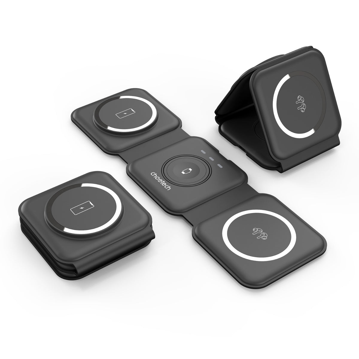 Choetech Foldable 3-in-1 Magnetic Wireless Travel Charger T588-F 15W - Wireless Charging - Black 4