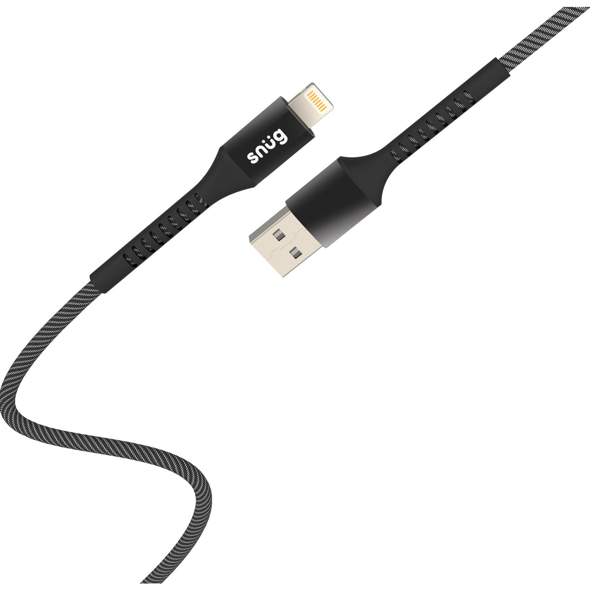 Snug USB To MFI Lightning Nylon Braid Cable 12W - 1.2 Metre - Black/Silver 2