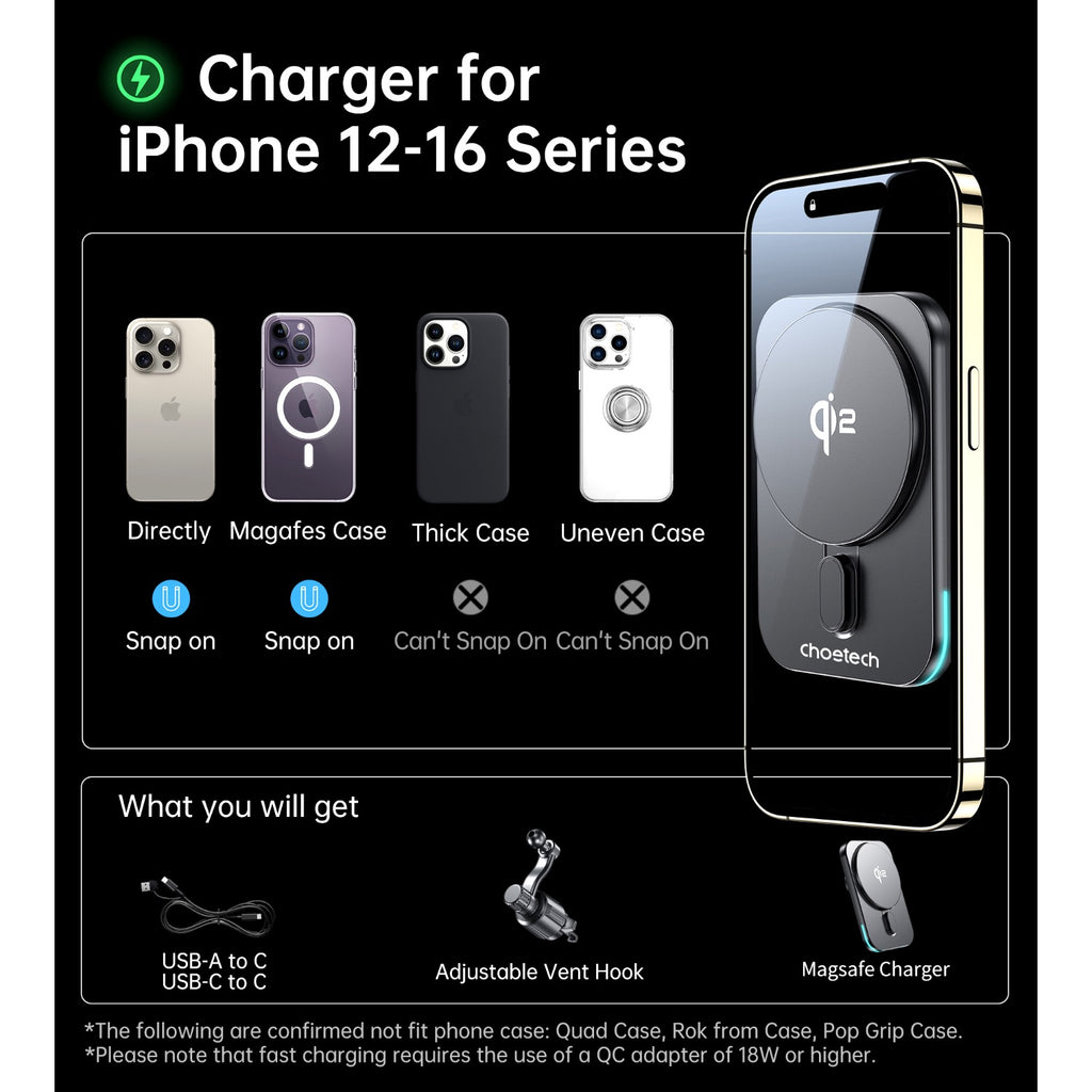 Choetech Magnetic Wireless Car Charger T231-F 15W - Wireless Charging - Black 9