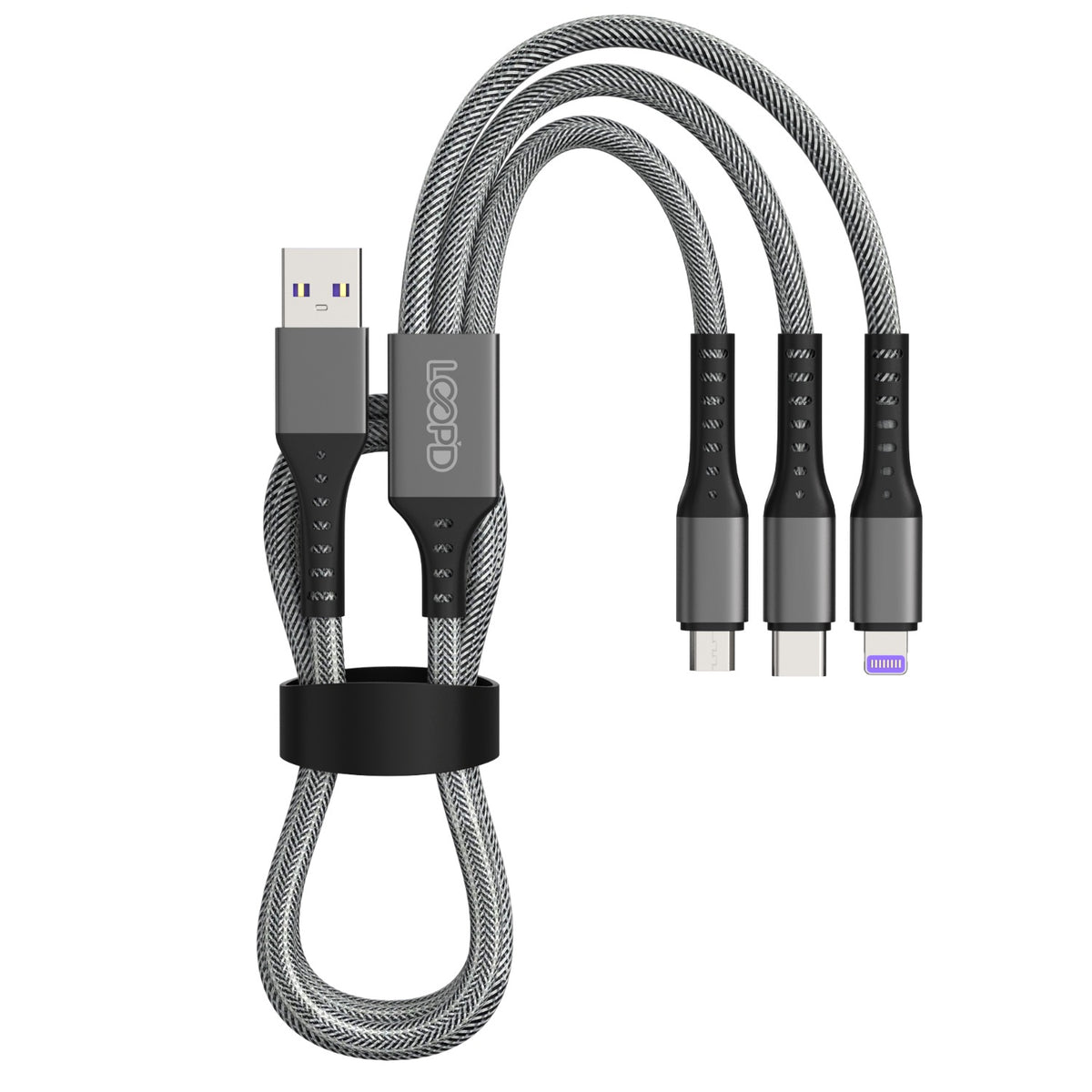 LOOP'D Lite 3 in 1 Multi Cable - 1.2 Metre - Grey 2