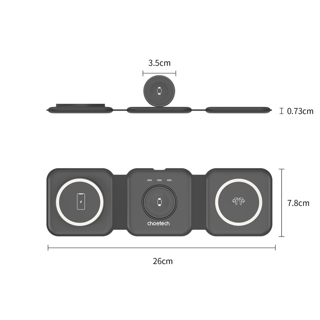 Choetech Foldable 3-in-1 Magnetic Wireless Travel Charger T588-F 15W - Wireless Charging - Black 6