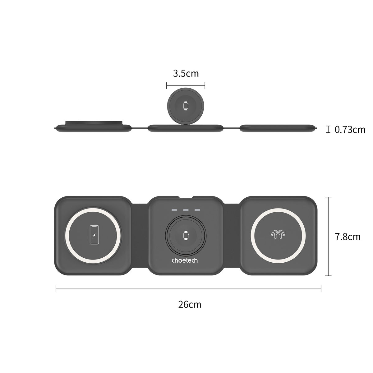 Choetech Foldable 3-in-1 Magnetic Wireless Travel Charger T588-F 15W - Wireless Charging - Black 6