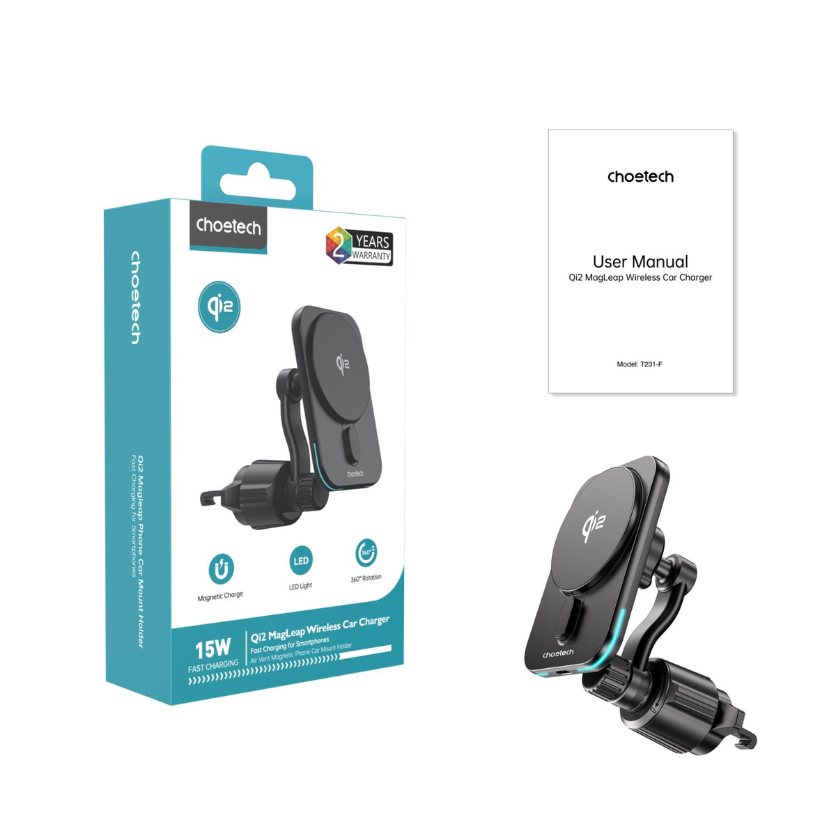 Choetech Magnetic Wireless Car Charger T231-F 15W - Wireless Charging - Black 11