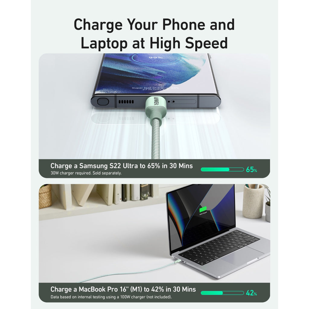 Anker 544 Bio-Based USB C-USB C Cable Fast Charging 140W 0.9M - Green 8