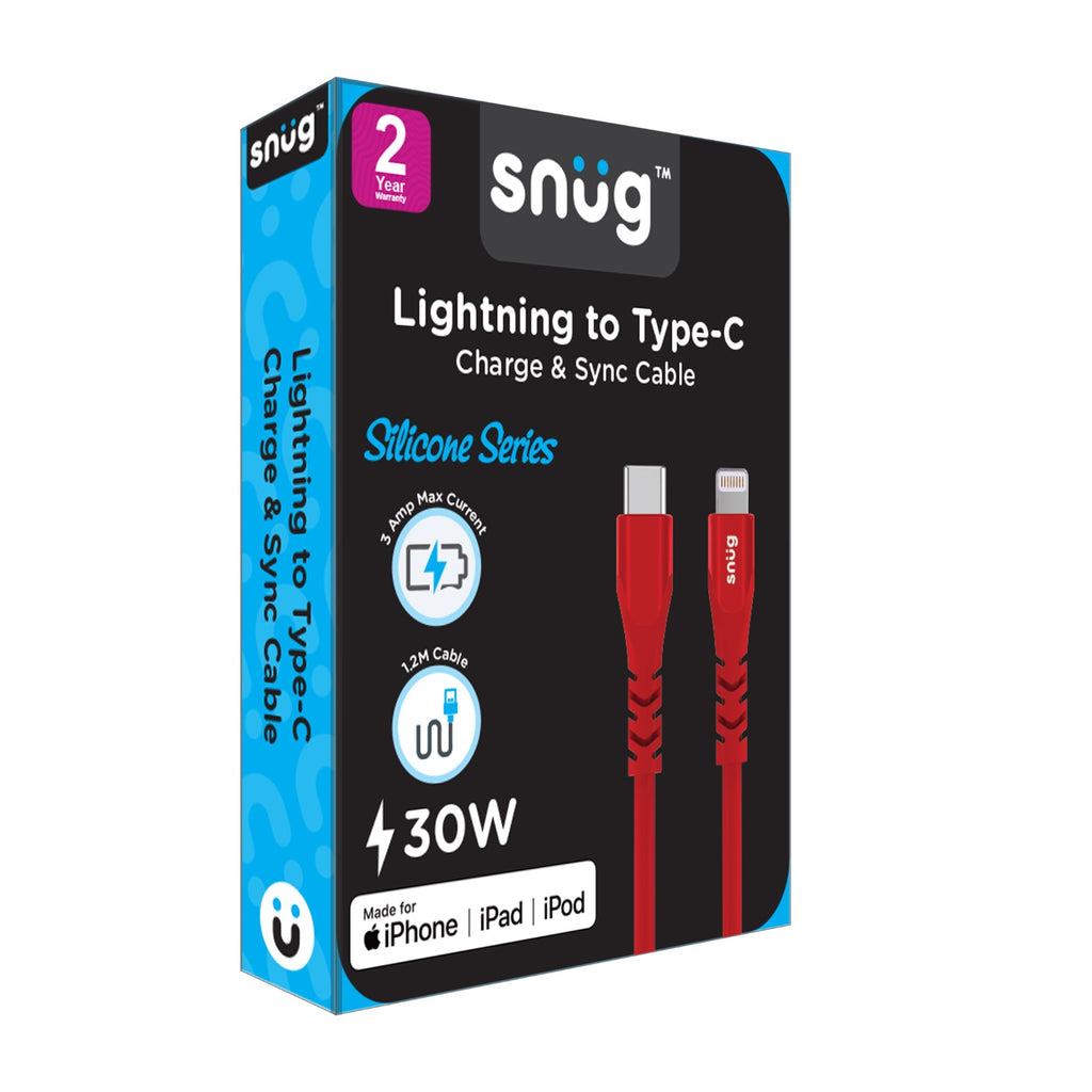 Snug Type-C To MFI Lightning Silicone Cable - 1.2 Metre - Red 6