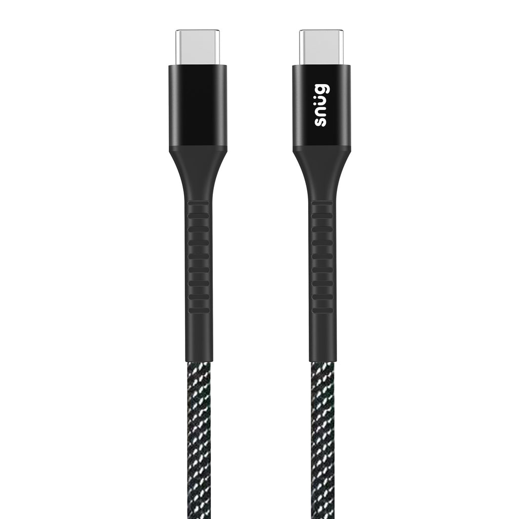 Snug Type-C To Type-C Nylon Braided Cable 60W - 1.2 Metre - Black/Silver