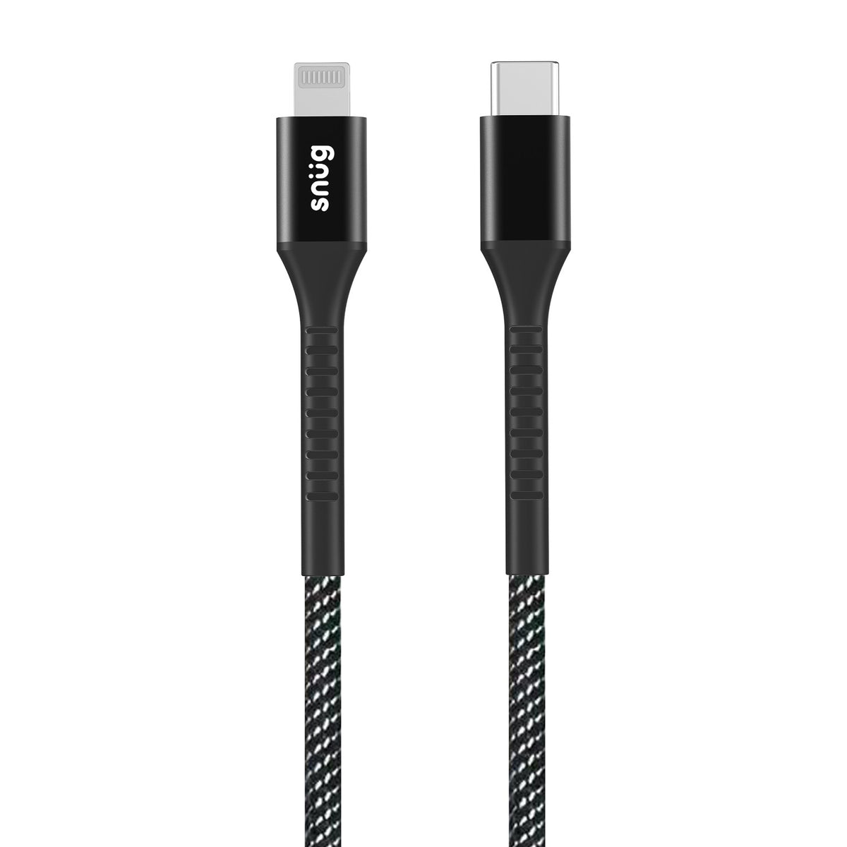 Snug Type-C To MFI Nylon Braided Cable 60W - 1.2 Metre - Black/Silver 2