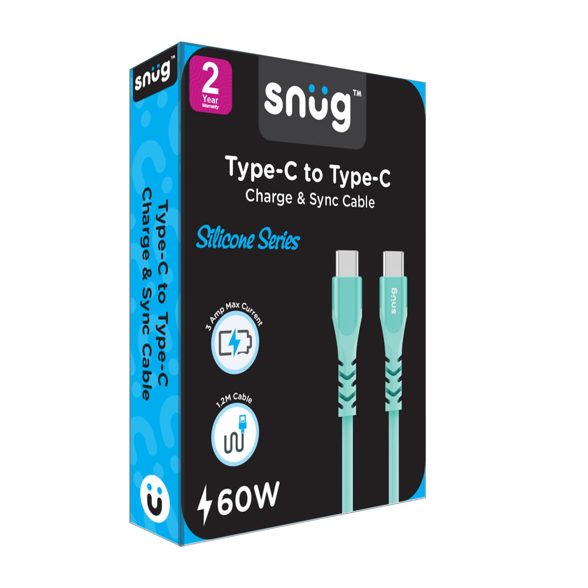 Snug Type-C To Type-C Silicone Cable - 1.2 Metre - Blue 6