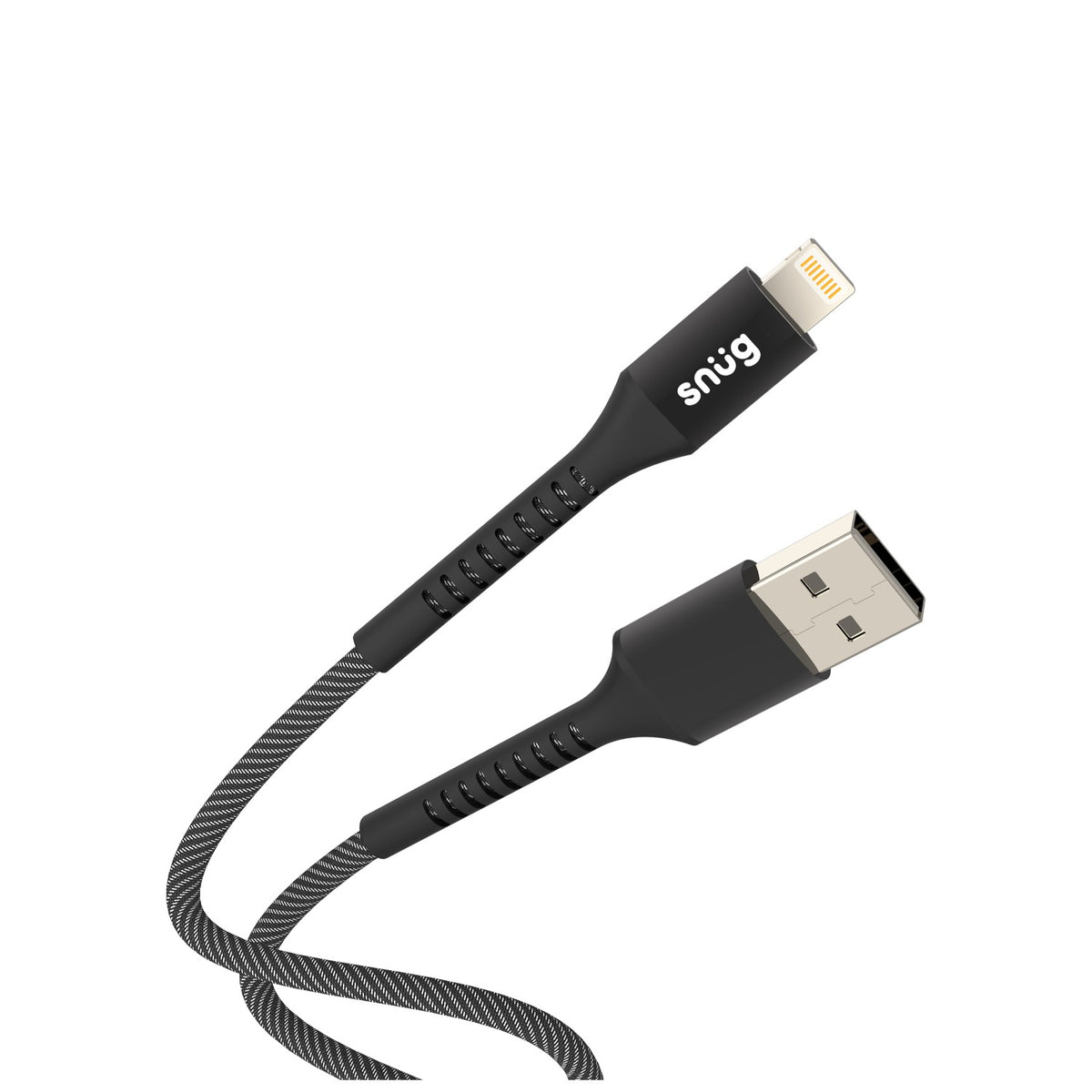 Snug USB To MFI Lightning Nylon Braid Cable 12W - 1.2 Metre - Black/Silver 3