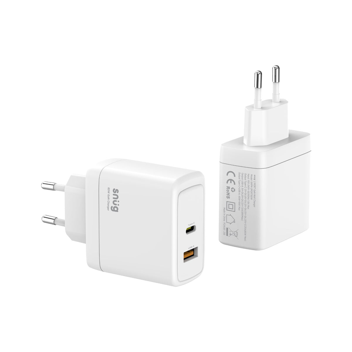 Snug 2 Port PD GaN Wall Charger - 65W - White 4