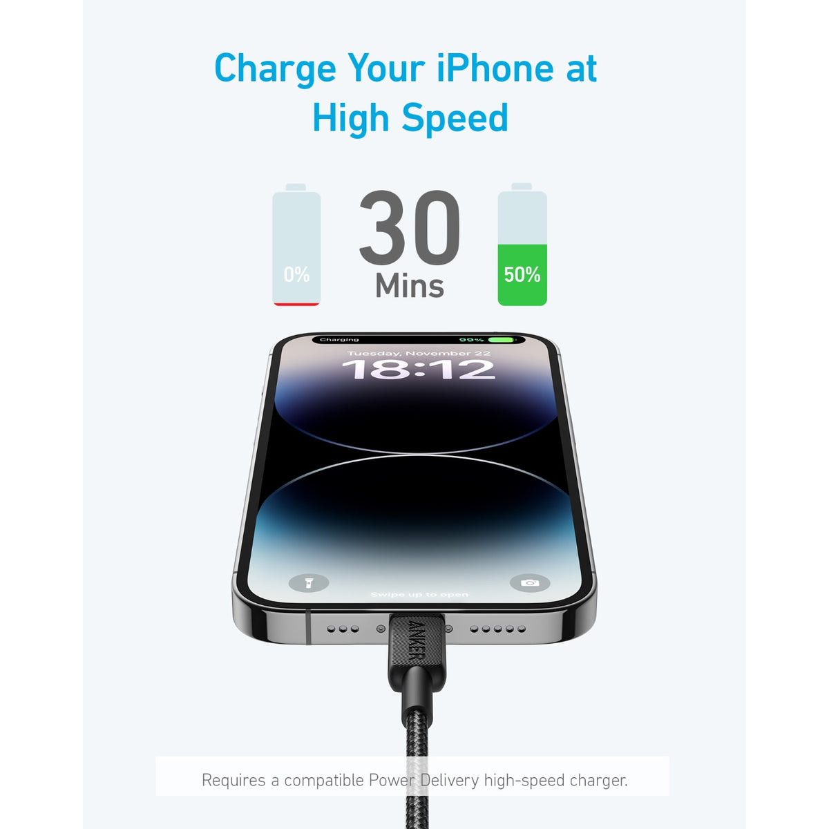 Anker 322 PowerLine USB C to MFI 0.9M 60W Cable - Black 5