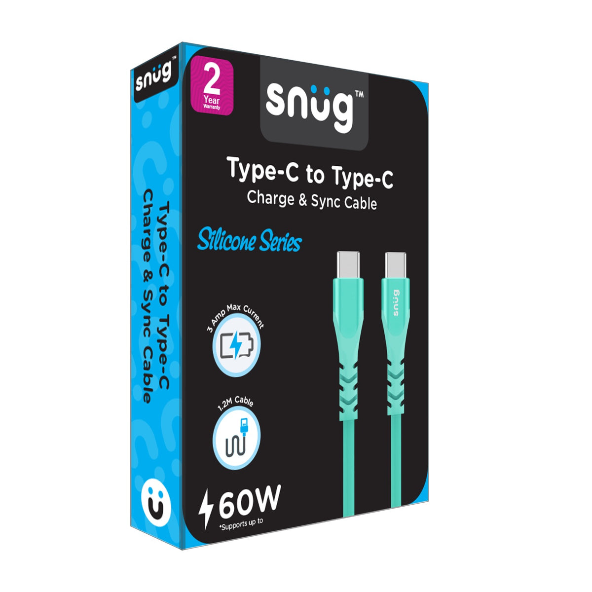 Snug Type-C To Type-C Silicone Cable - 1.2 Metre - Blue 5