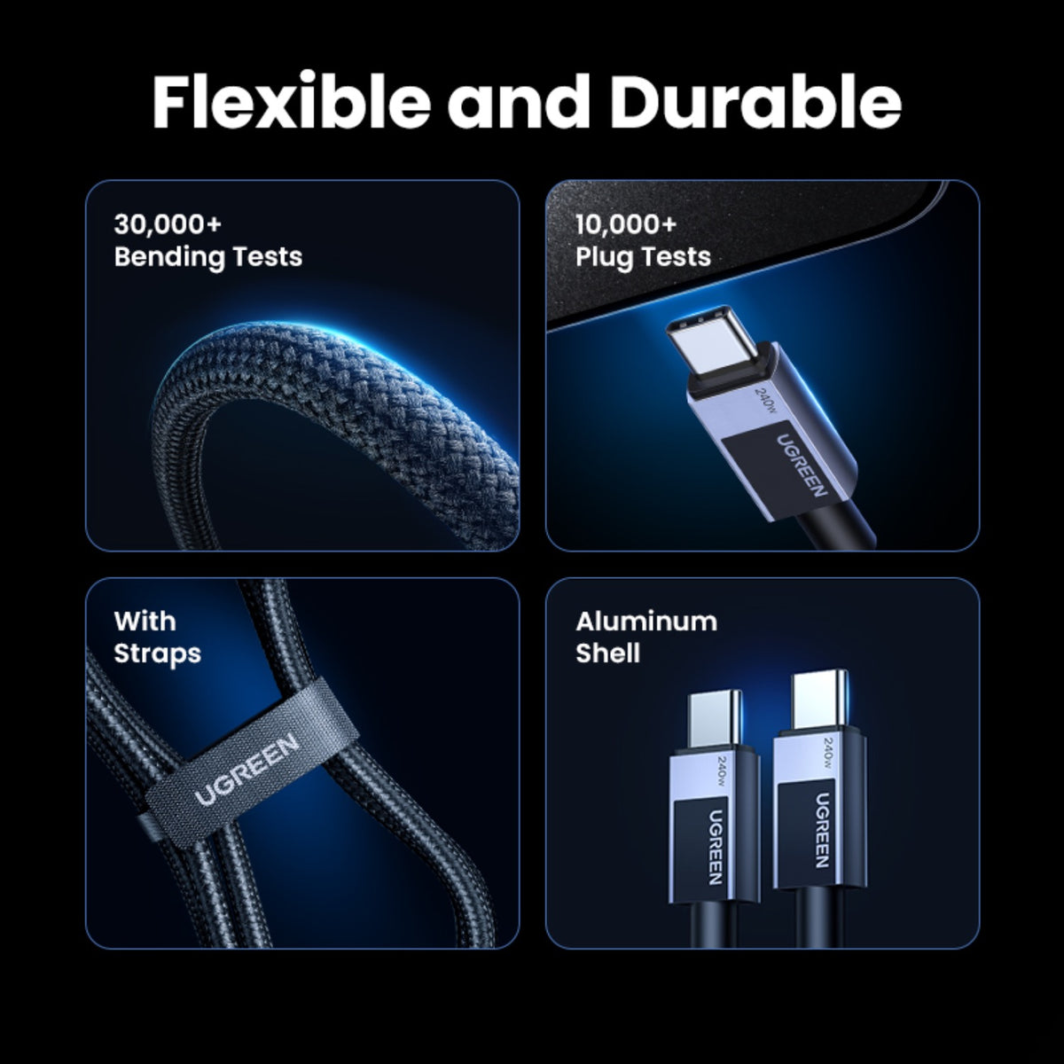 UGREEN Type-C To Type-C Braided Cable 240W 2 Metre - Grey 9