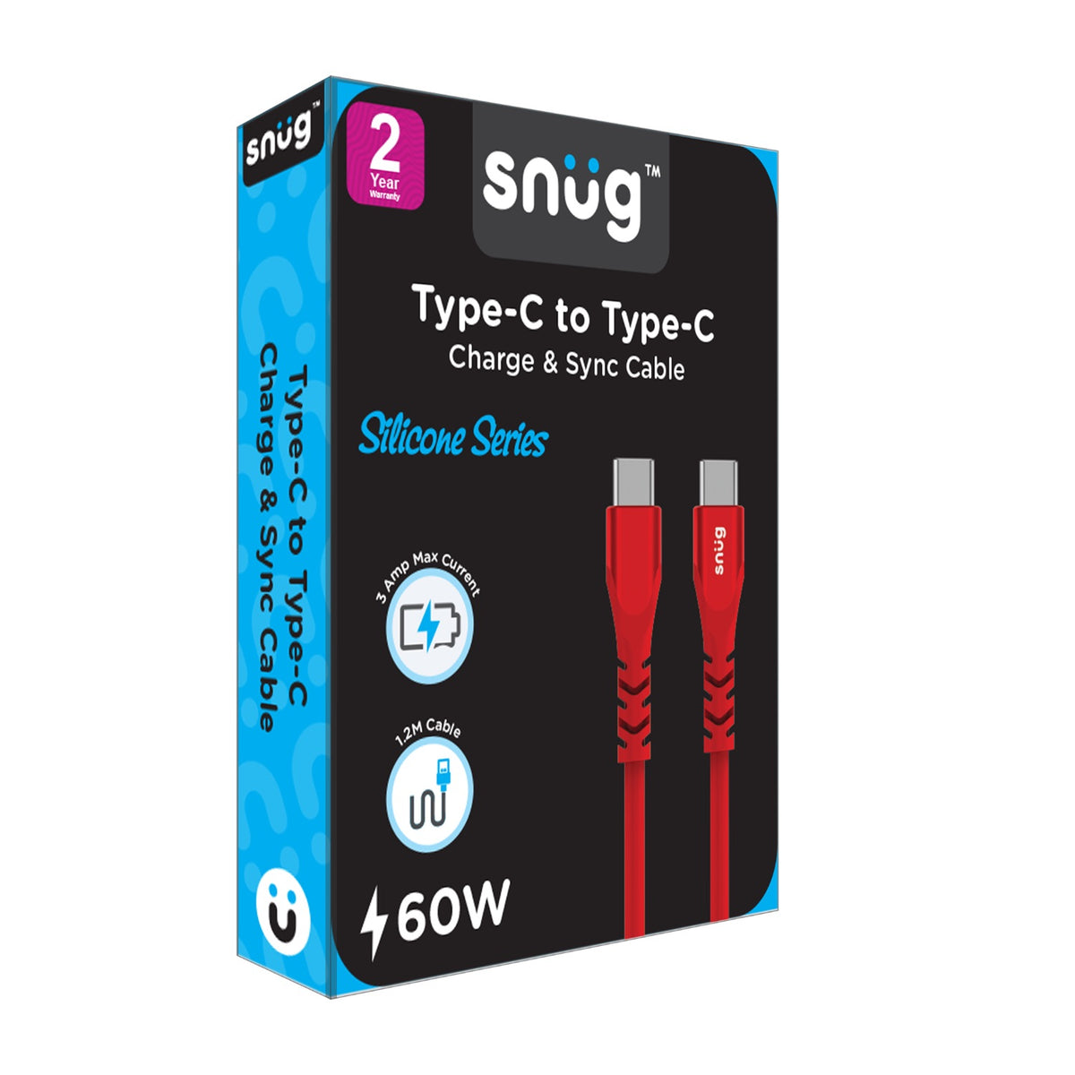 Snug Type-C To Type-C Silicone Cable - 1.2 Metre - Red 6