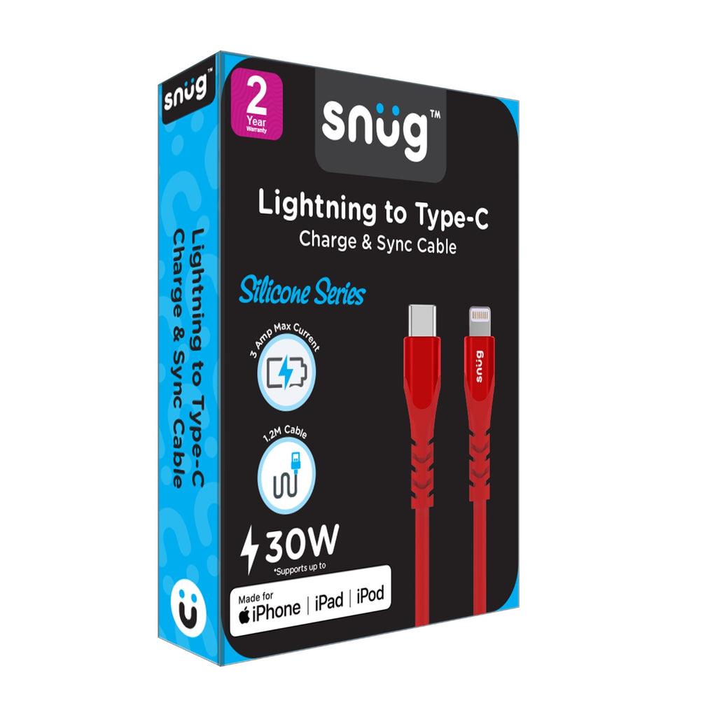 Snug Type-C To MFI Lightning Silicone Cable - 1.2 Metre - Red 5