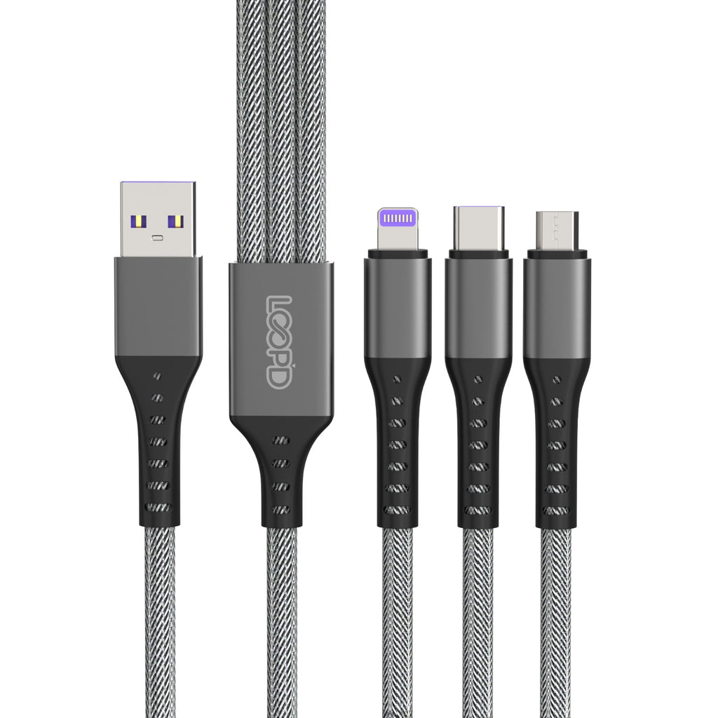 LOOP'D Lite 3 in 1 Multi Cable - 1.2 Metre - Grey