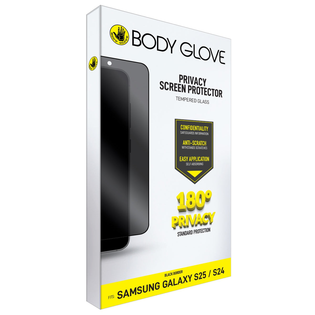 Body Glove Privacy Tempered Glass Screen Protector - Samsung Galaxy S25 - Black Border 5