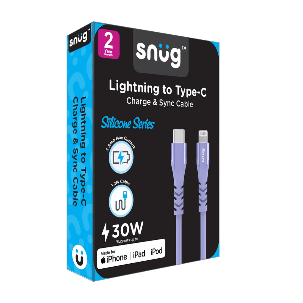 Snug Type-C To MFI Lightning Silicone Cable - 1.2 Metre - Lavender 5