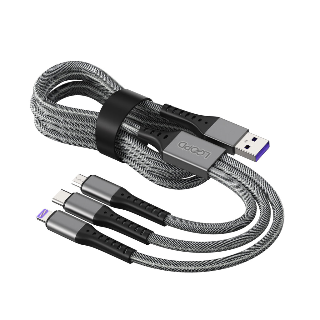 LOOP'D Lite 3 in 1 Multi Cable - 1.2 Metre - Grey 4