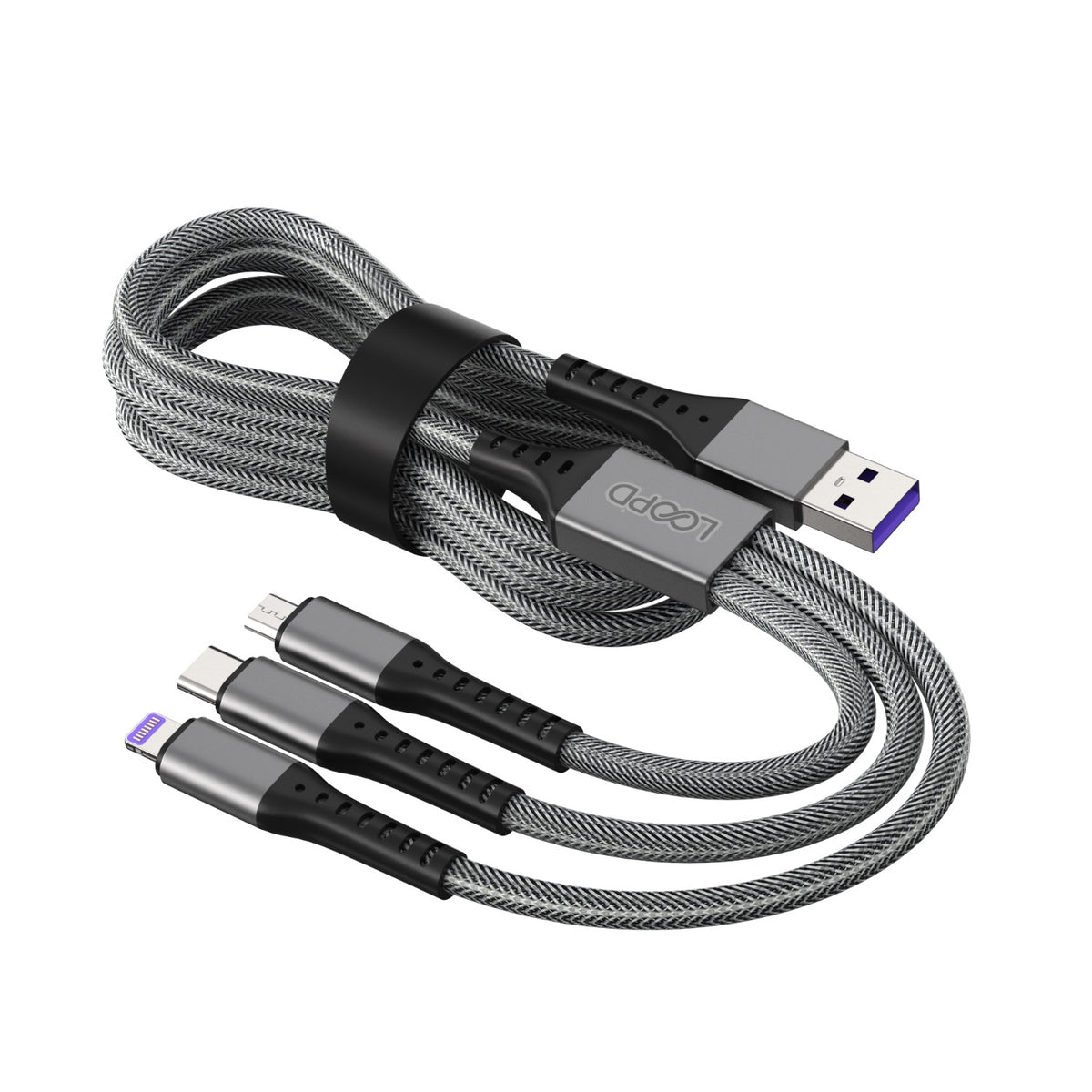 LOOP'D Lite 3 in 1 Multi Cable - 1.2 Metre - Grey 4