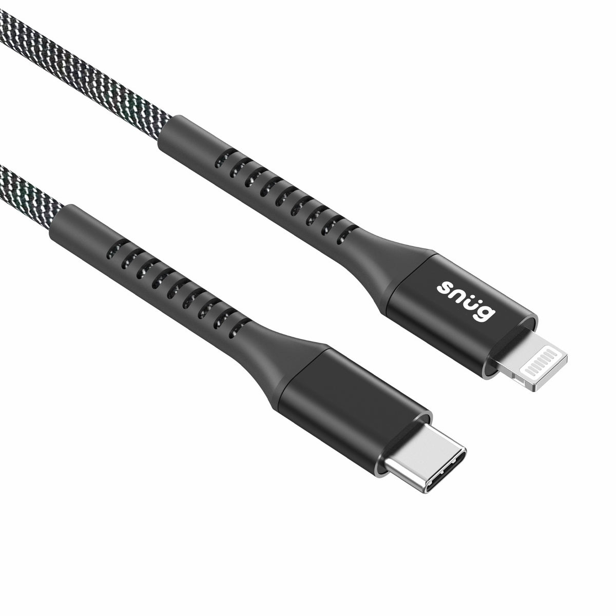 Snug Type-C To MFI Nylon Braided Cable 60W - 1.2 Metre - Black/Silver 4