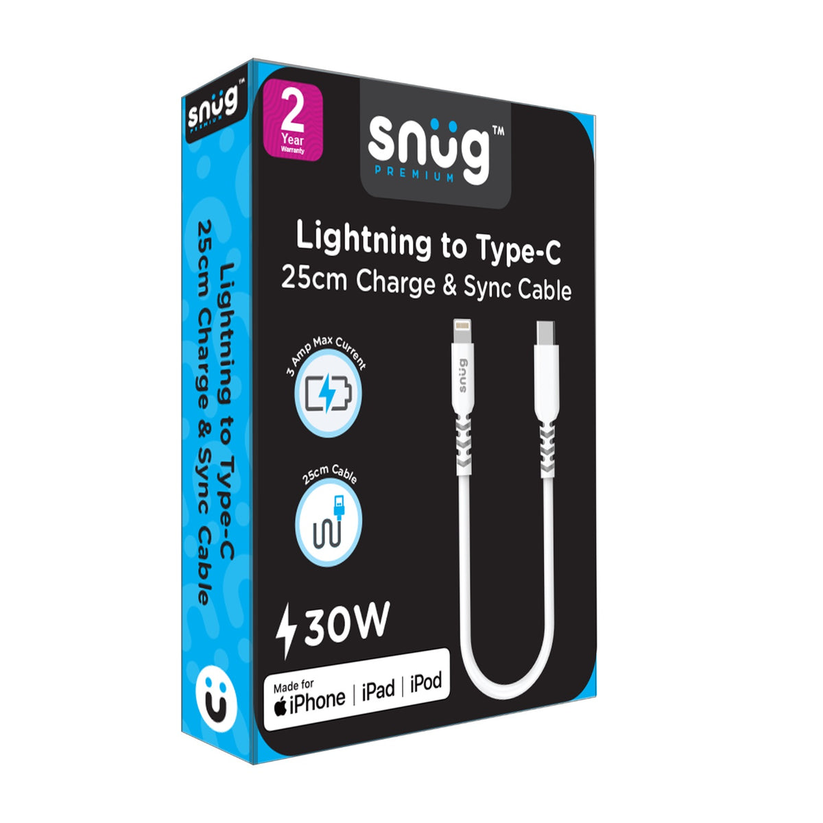 Snug Type-C To MFI Lightning Cable 30W - 25 Centimetres - White 5