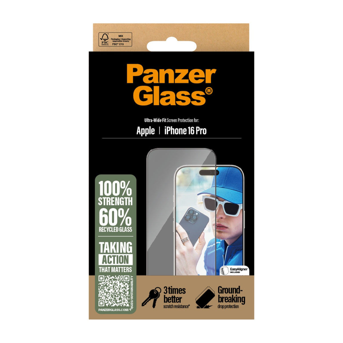 PanzerGlass Screen Protector Ultra Wide Fit - Apple iPhone 16 Pro - Black - Black Border 4