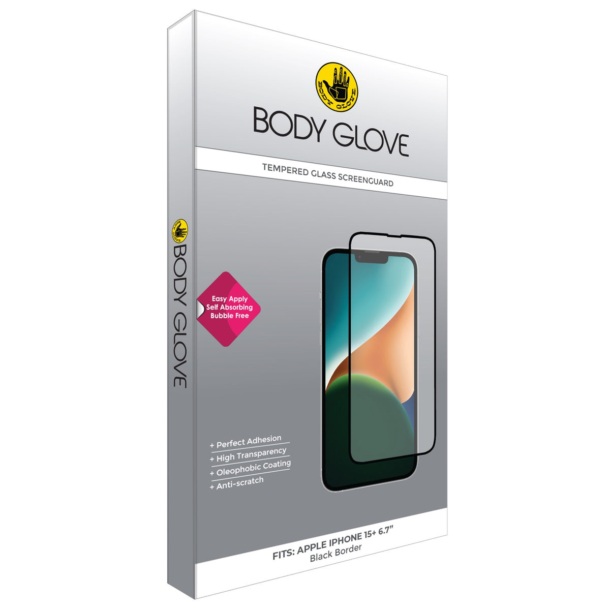 Body Glove Tempered Glass Screen Protector - Apple iPhone 16 Plus / iPhone 15 Plus - Black Border 9