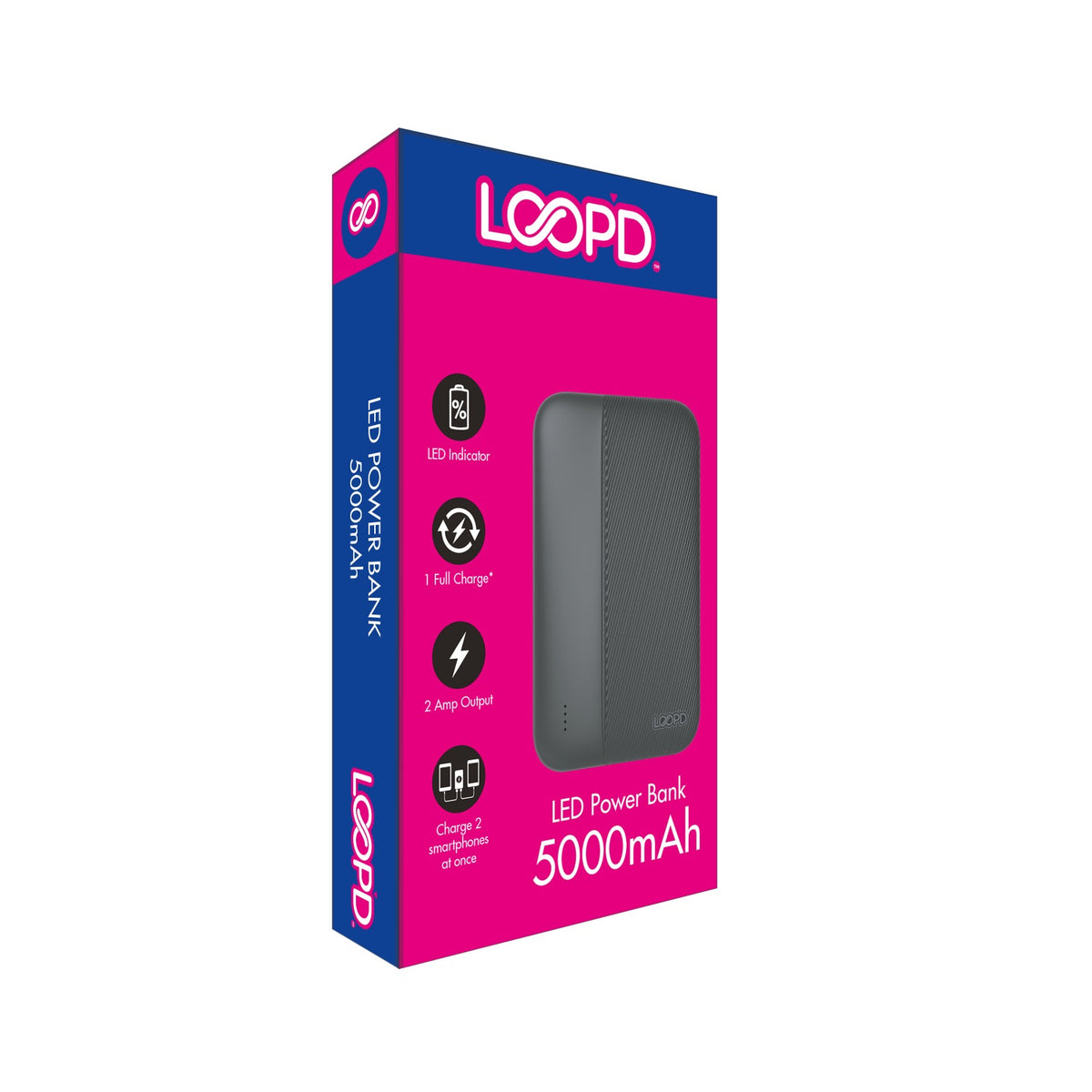 LOOP'D 4LED Indicator Powerbank - 5000mAh - Black 5
