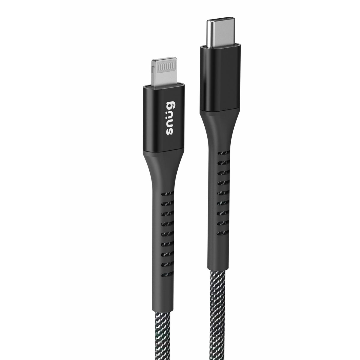 Snug Type-C To MFI Nylon Braided Cable 60W - 1.2 Metre - Black/Silver 3