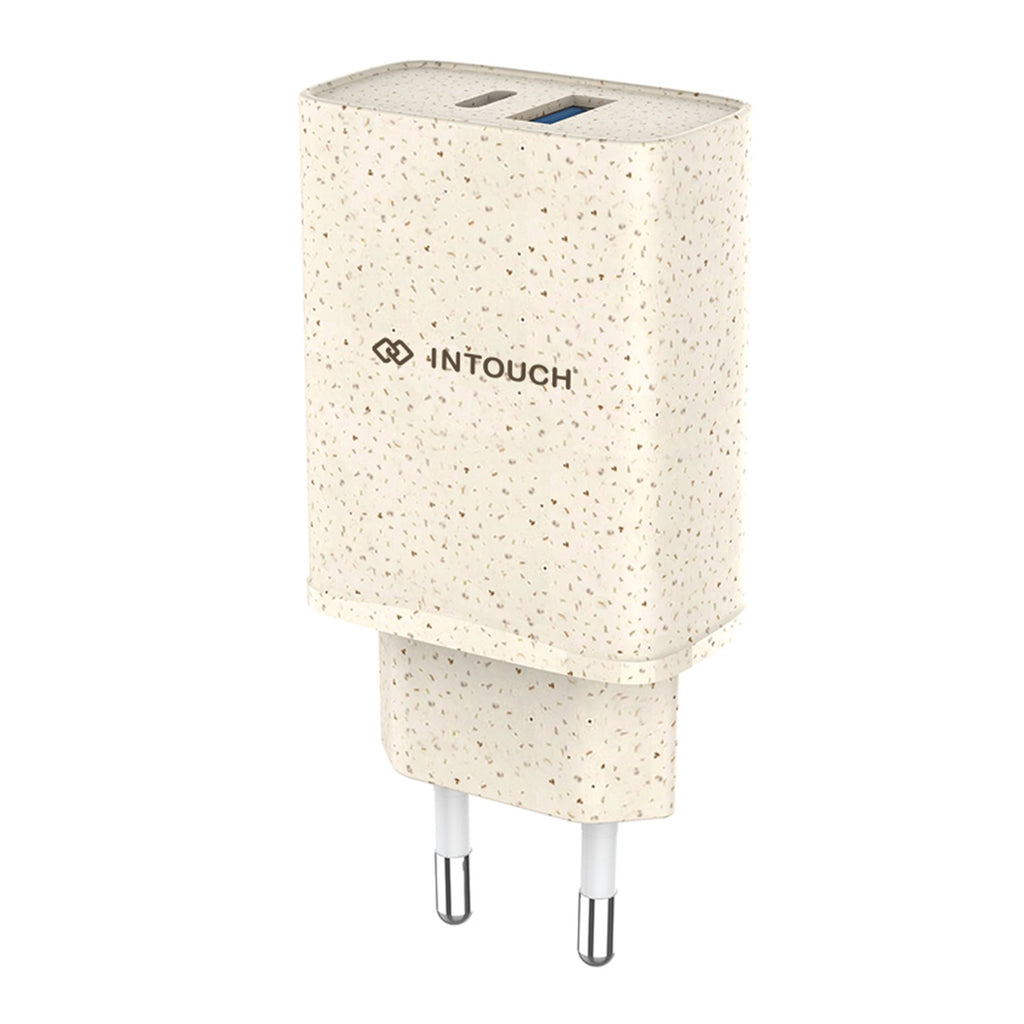 Intouch 2 Port PD/USB Eco Wall Charger 20W - Wheat Straw 2