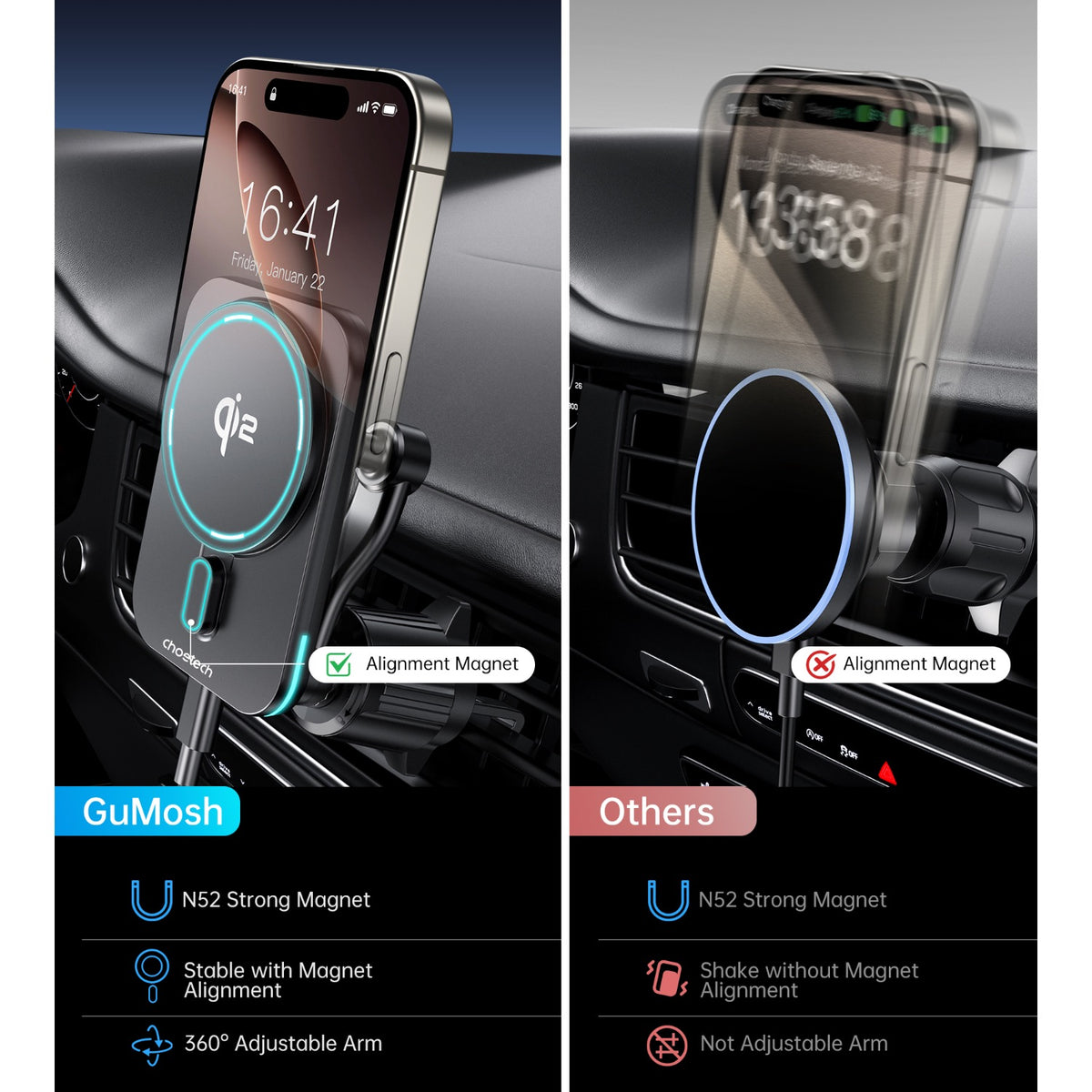 Choetech Magnetic Wireless Car Charger T231-F 15W - Wireless Charging - Black 6