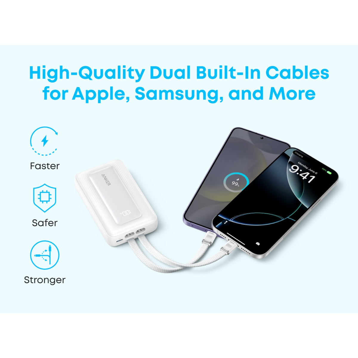 Anker Zolo Power Bank 10000mAh 35W With Dual Built-In USB-C Cables - White 2