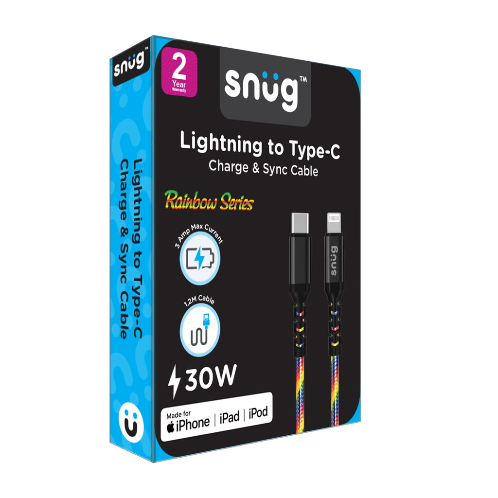 Snug Type-C To MFI Lightning Rainbow Cable - 1.2 Metre - Multicolour 2