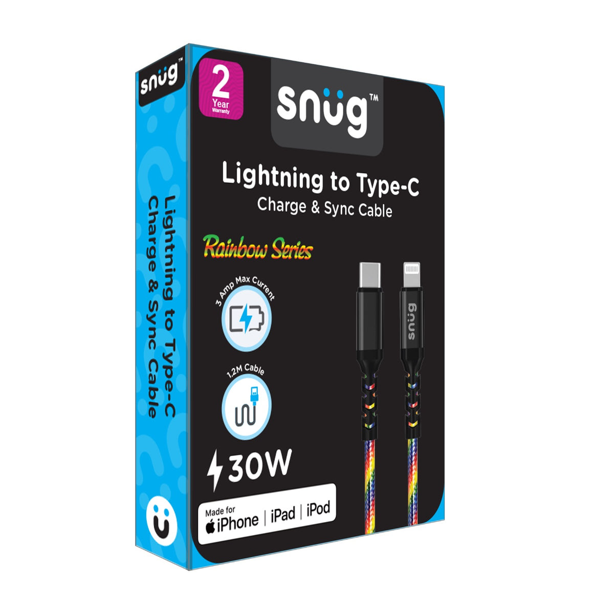 Snug Type-C To MFI Lightning Rainbow Cable - 1.2 Metre - Multicolour 2