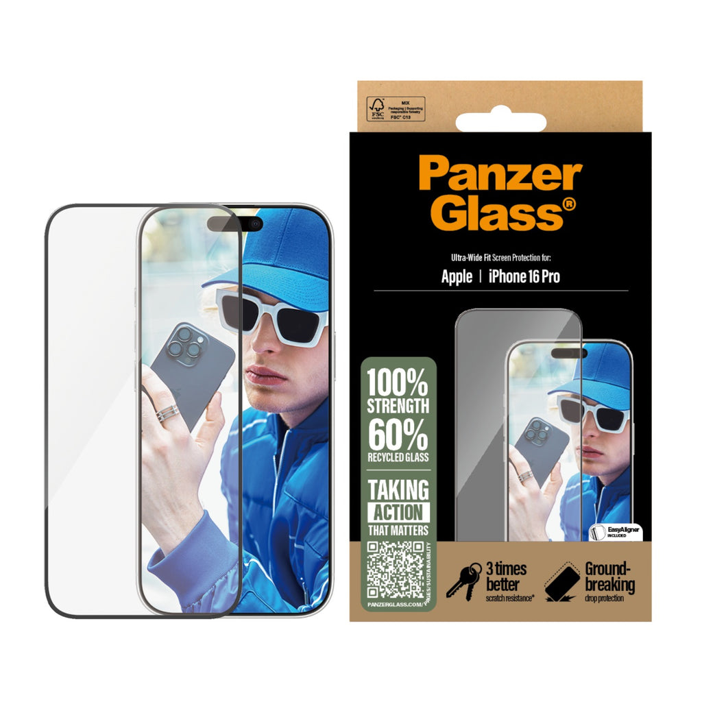 PanzerGlass Screen Protector Ultra Wide Fit - Apple iPhone 16 Pro - Black - Black Border 3